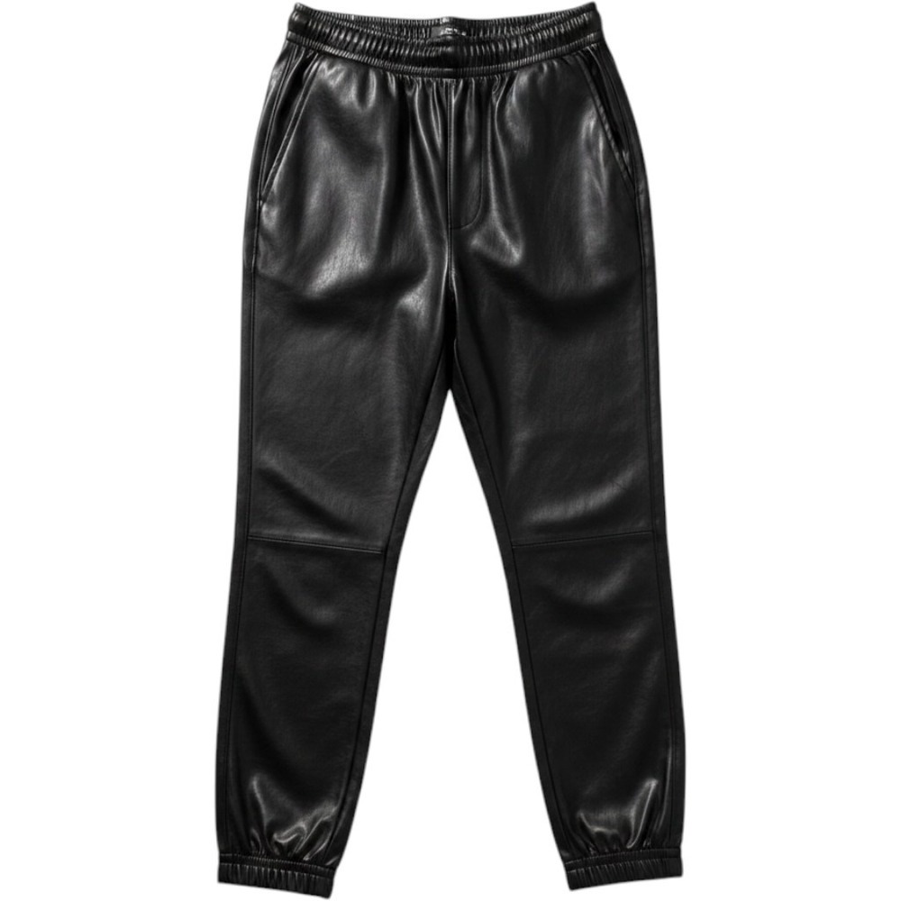Avec Les Filles Black Faux Leather Joggers Elastic Waist Zipper Cuffs Medium